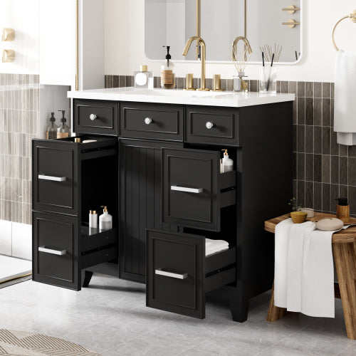 36 Bathroom Vanity Cabinet With Sink Top Combo Set , Black ,Single Sink,Shaker Cabinet With Soft Closing Door And 3 Drawers