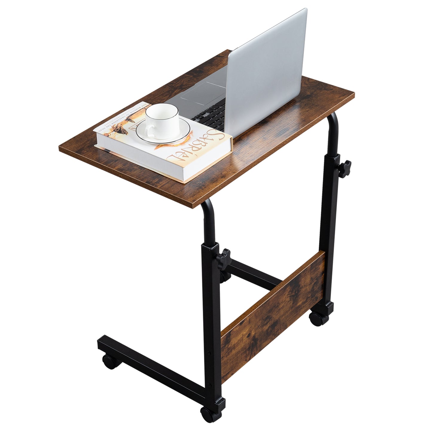 Mobile Sofa Side Table, Rolling Bed Table Snack Table, Height Adjustable Portable Laptop Computer Stand Desks Breakfast Tray Table With Wheels For Living Room Bedroom Retro, 23.62Inch