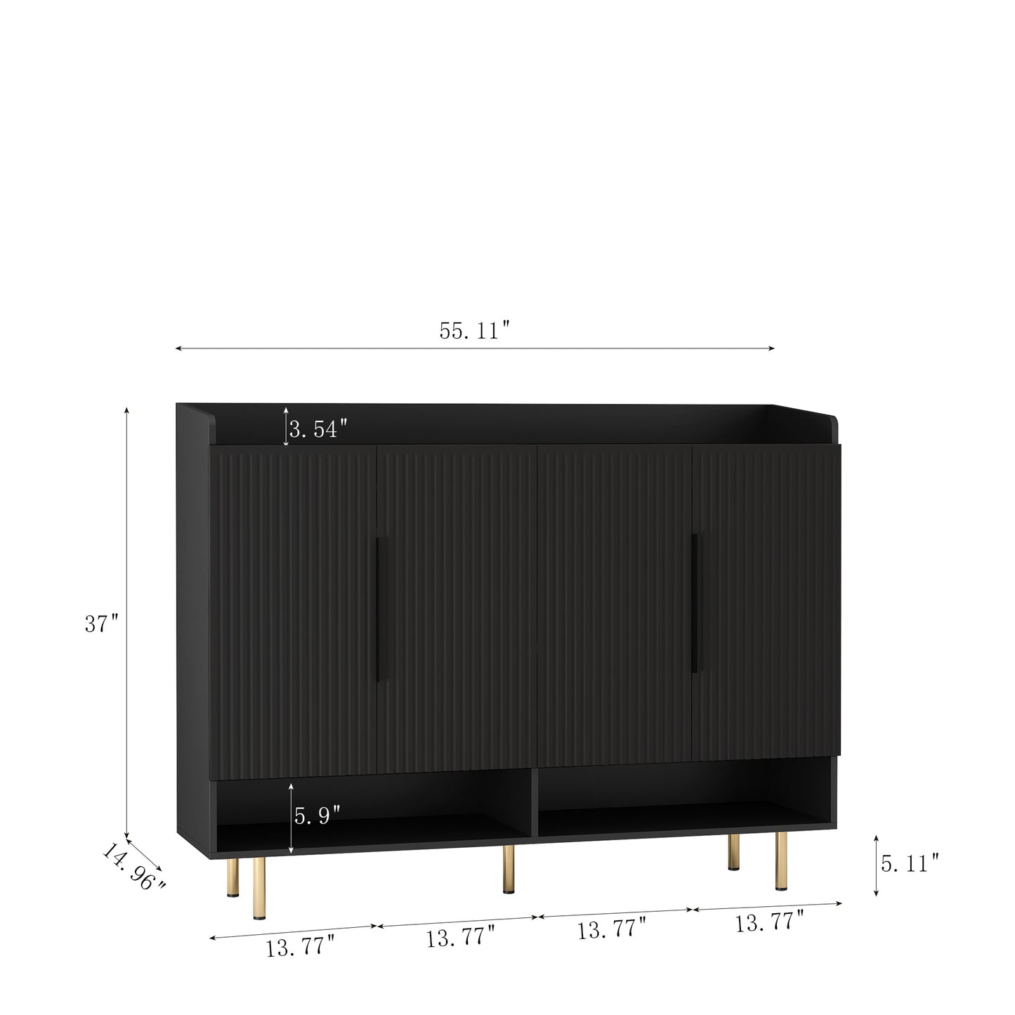 Sideboard,Shoe Cabinet With 4 Doors Large Modern Shoe Storage Organizer Cabinet With Adjustable Shelves For Entryway Black Shoe Rack Cabinet For Living Room, Bedroom