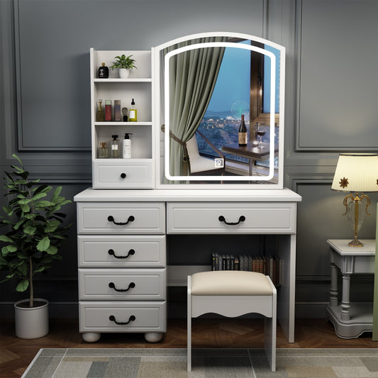 Vanity Desk With Mirror & Lights, Makeup Table Set