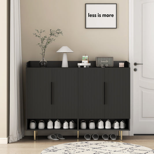 Sideboard,Shoe Cabinet With 4 Doors Large Modern Shoe Storage Organizer Cabinet With Adjustable Shelves For Entryway Black Shoe Rack Cabinet For Living Room, Bedroom
