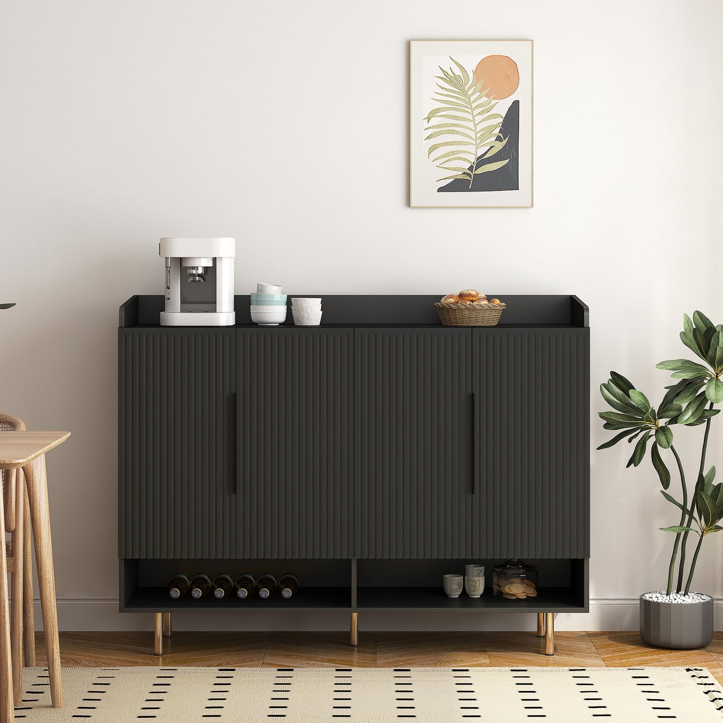 Sideboard,Shoe Cabinet With 4 Doors Large Modern Shoe Storage Organizer Cabinet With Adjustable Shelves For Entryway Black Shoe Rack Cabinet For Living Room, Bedroom