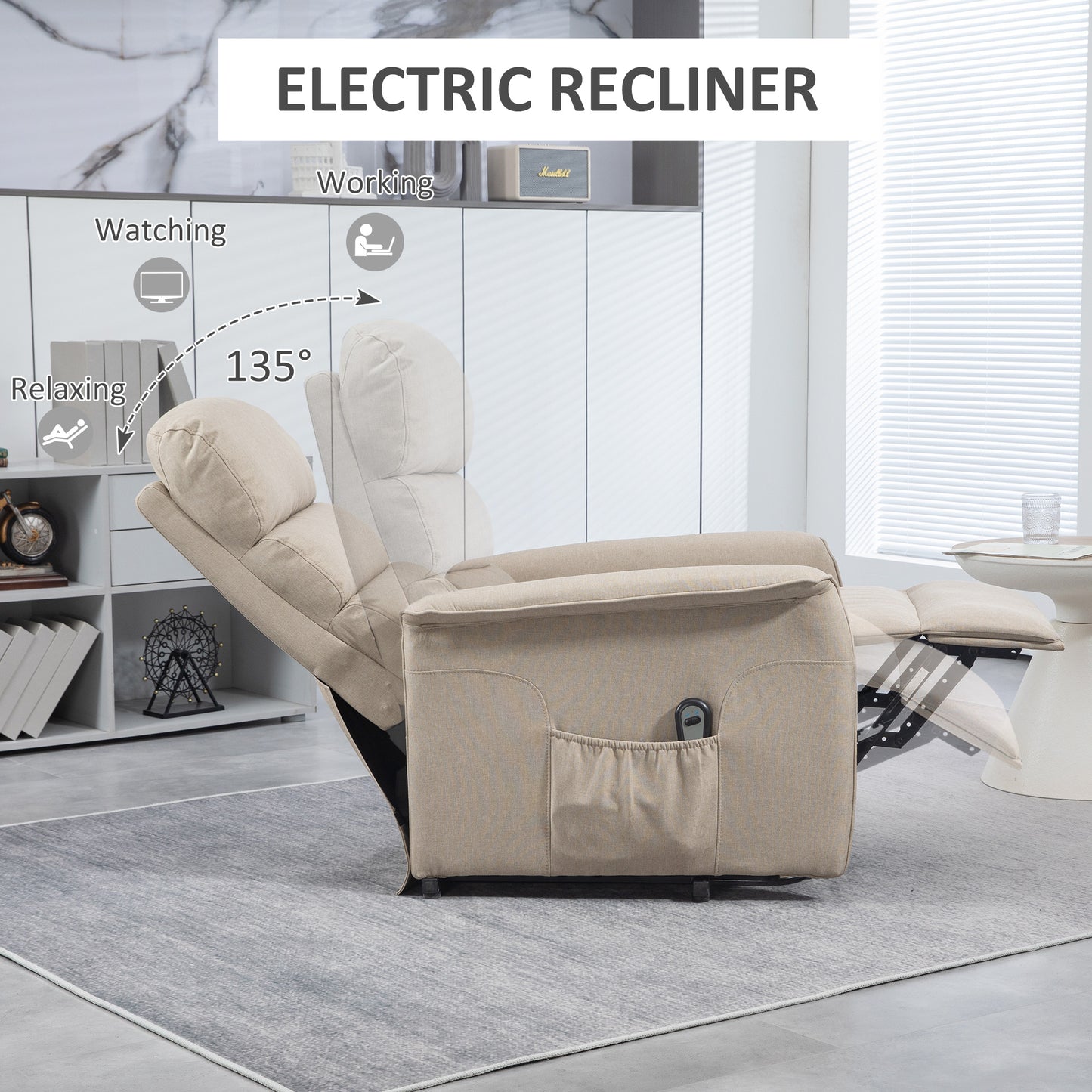 Power Lift Chair for Seniors, Electric Lift Recliner Chair with Remote Control, Side Pockets for Living Room, Beige