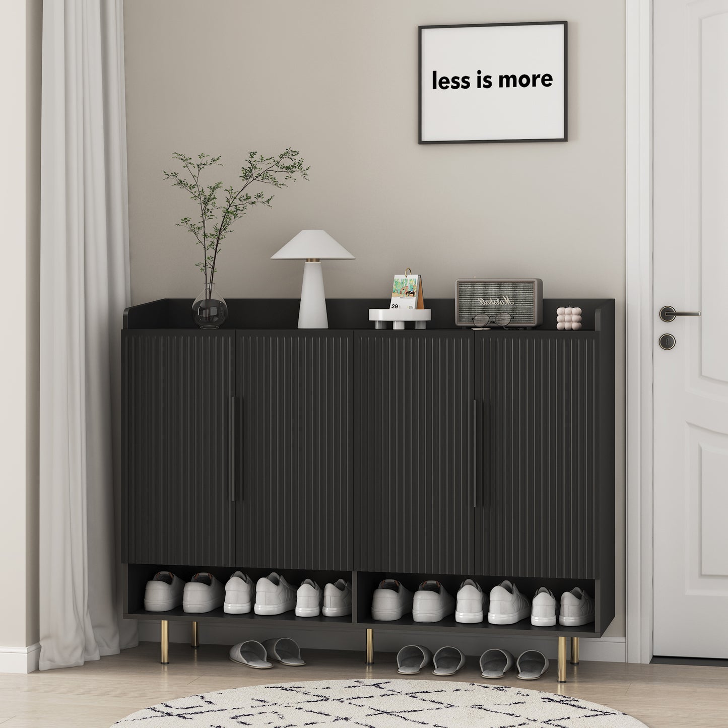 Sideboard,Shoe Cabinet With 4 Doors Large Modern Shoe Storage Organizer Cabinet With Adjustable Shelves For Entryway Black Shoe Rack Cabinet For Living Room, Bedroom