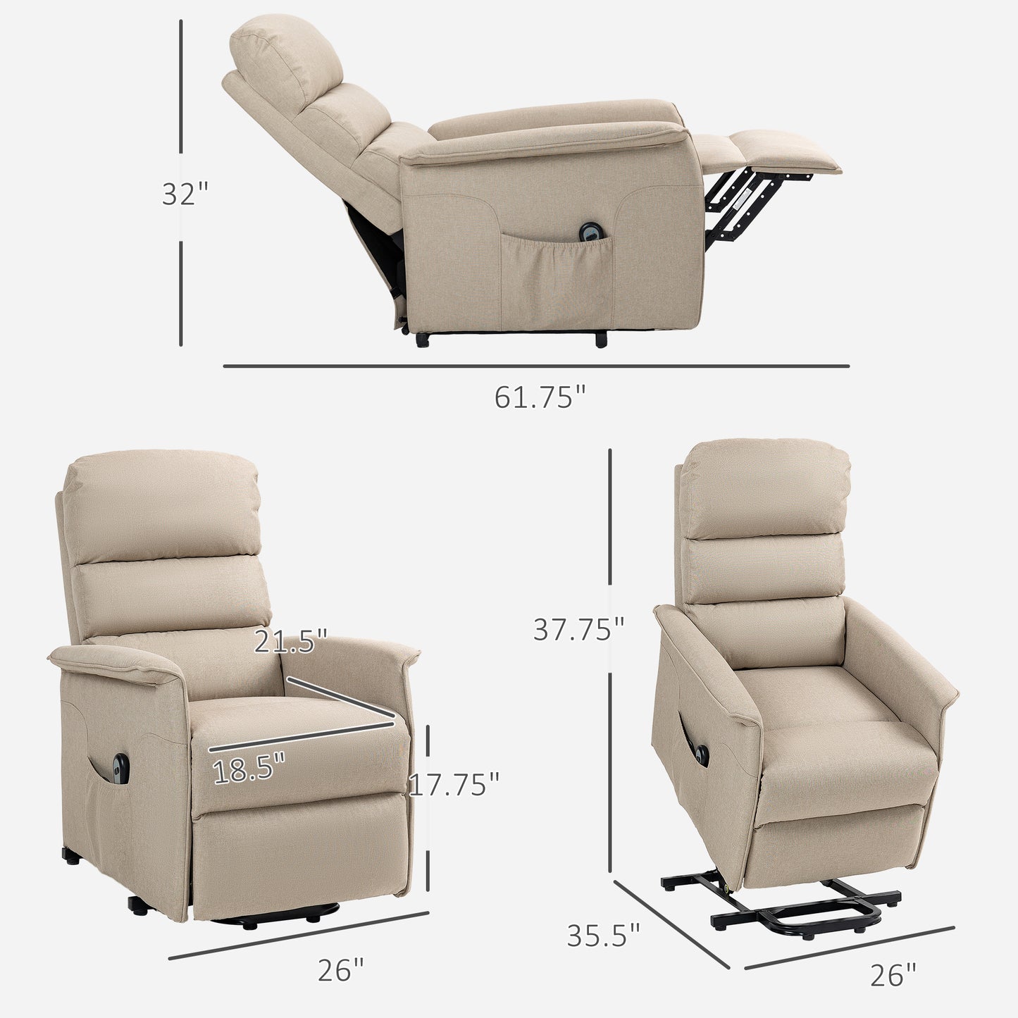 Power Lift Chair for Seniors, Electric Lift Recliner Chair with Remote Control, Side Pockets for Living Room, Beige