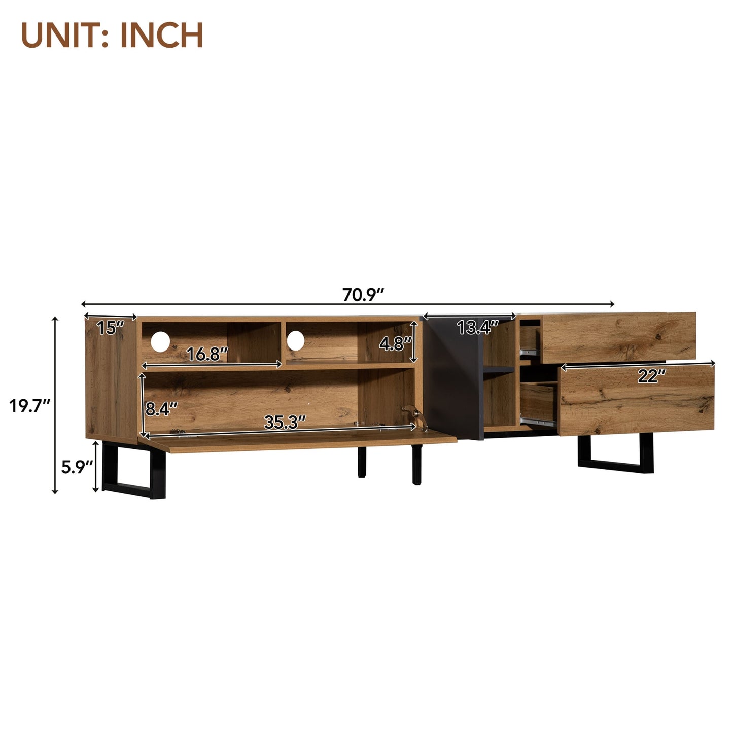 Modern TV Stand For 80'' TV, Double Storage, Media Console, Entertainment Center