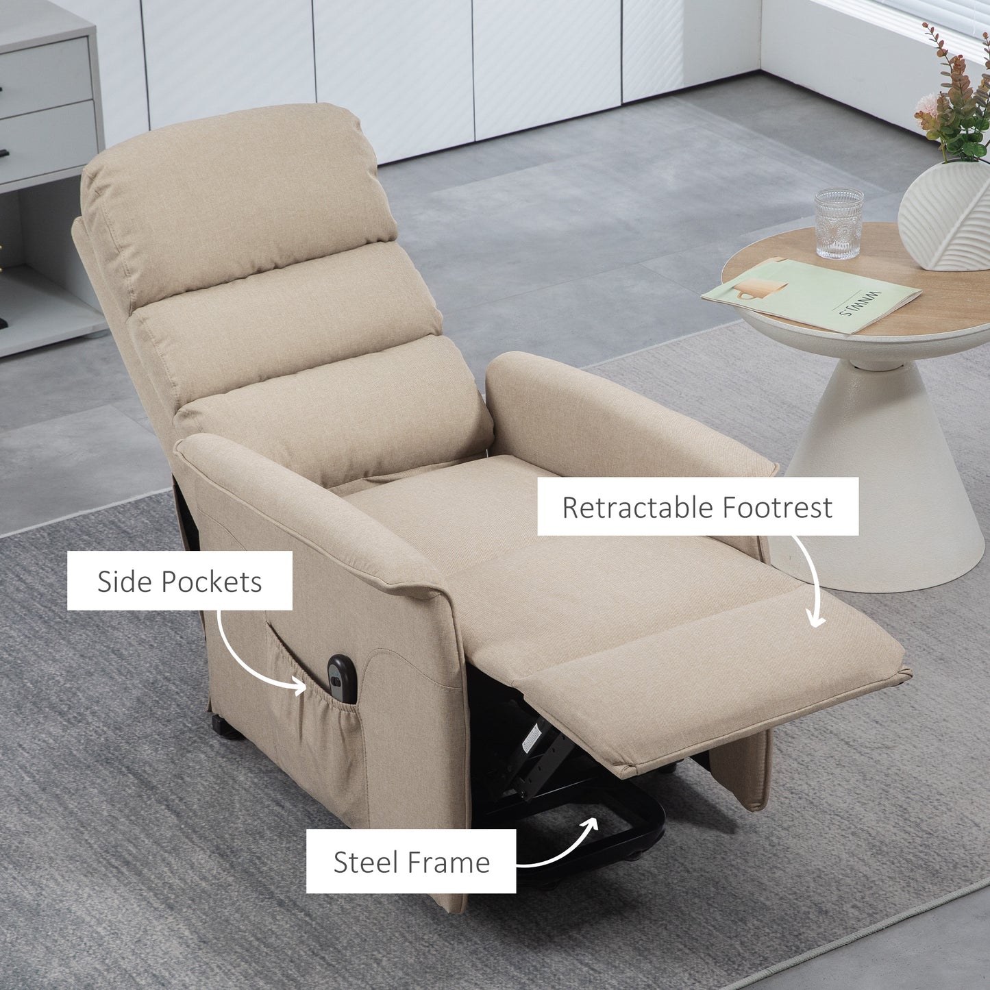 Power Lift Chair for Seniors, Electric Lift Recliner Chair with Remote Control, Side Pockets for Living Room, Beige