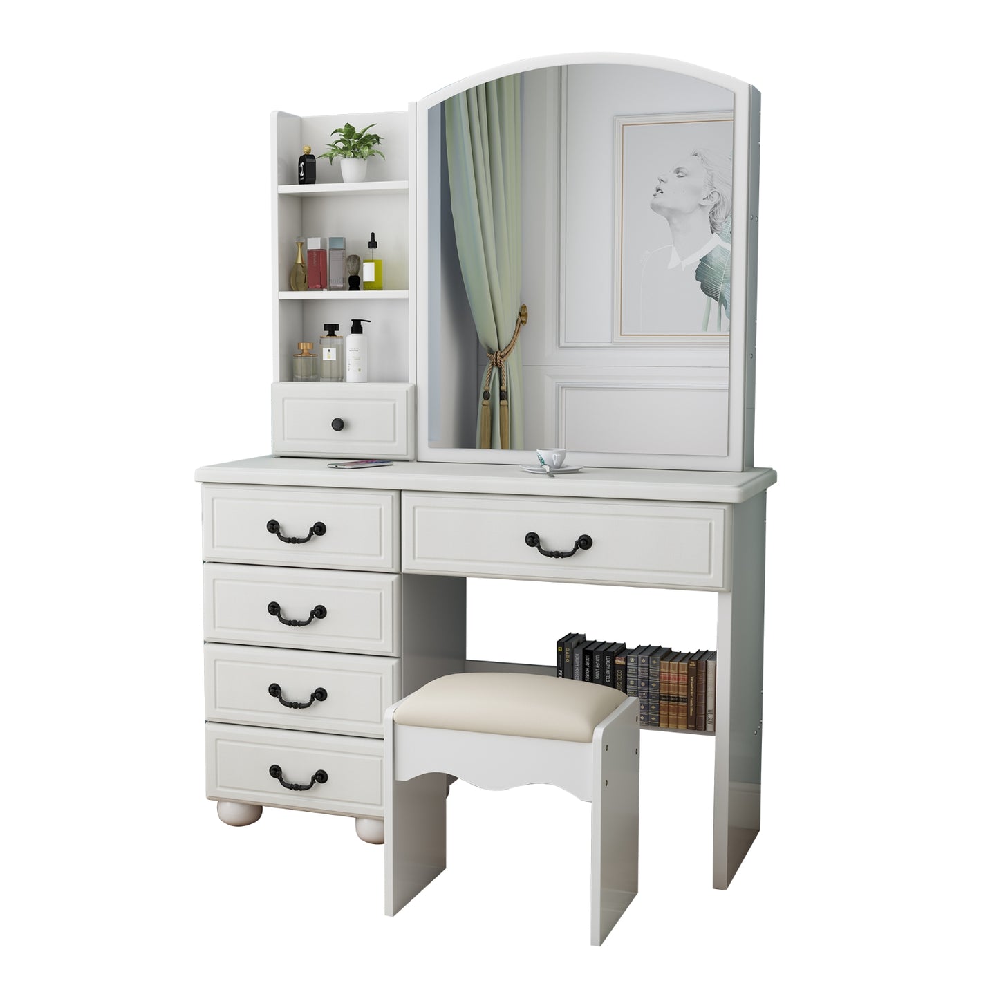 Vanity Desk With Mirror & Lights, Makeup Table Set