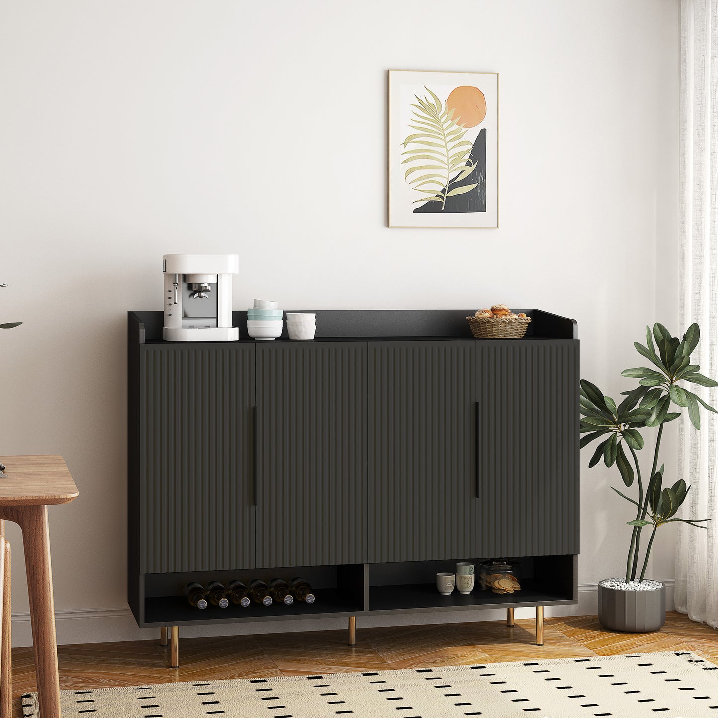 Sideboard,Shoe Cabinet With 4 Doors Large Modern Shoe Storage Organizer Cabinet With Adjustable Shelves For Entryway Black Shoe Rack Cabinet For Living Room, Bedroom